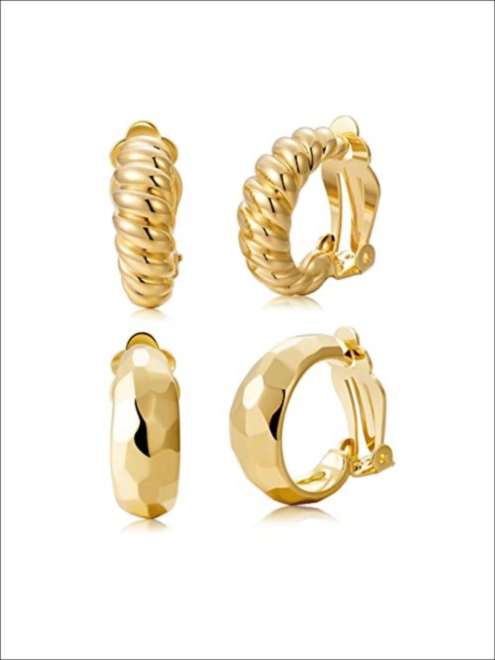 14K Gold Hoop Clip-On Earrings Hypoallergenic Non Pierced Women